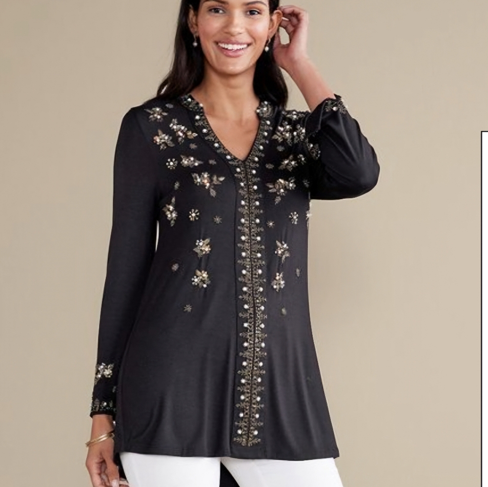 NWT Black beaded festa tunic